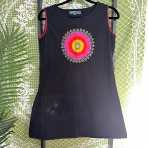 Bombay Paisley Black Embroidered Cotton A-Line Dress - Size XS